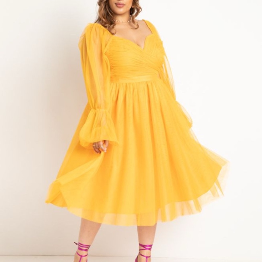 Eloquii Women's Plus Size Tiered Puff Sleeve Dress